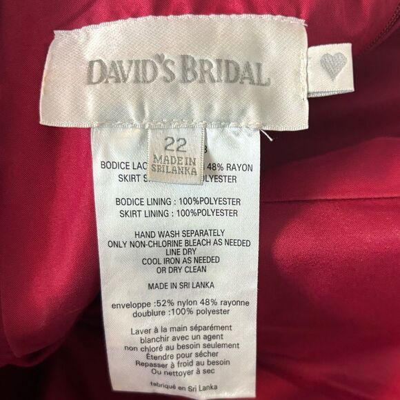 David's Bridal One Shoulder Lace Bodice Long Maxi Dress Size 22 Apple Red - Picture 11 of 14